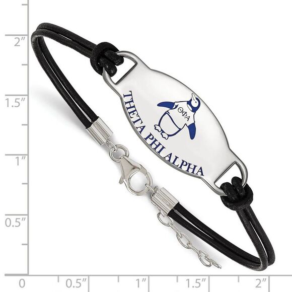 Sterling Silver Theta Phi Alpha Enamel Black Leather Bracelet - 7 in. - Picture 2 of 3